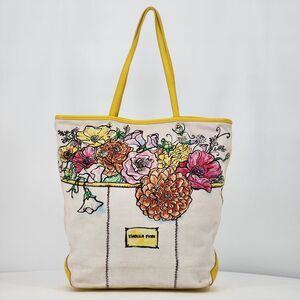 Isabella Fiore Vintage Watercolor Flowers Farmer's Market Tote Bag RARE